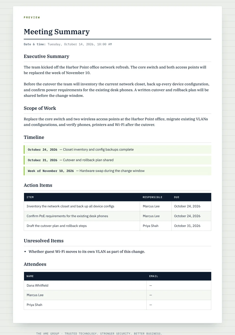 The in-page preview of the summary before download (sample data).